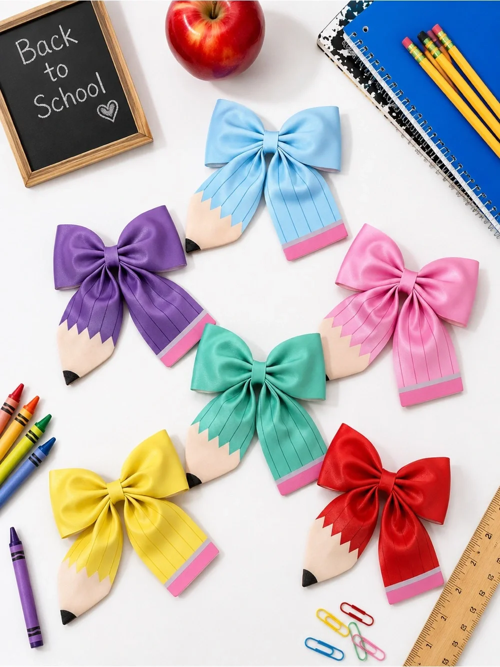 Girls Back to School Pencil Hair Bow Clip – Multiple Colors